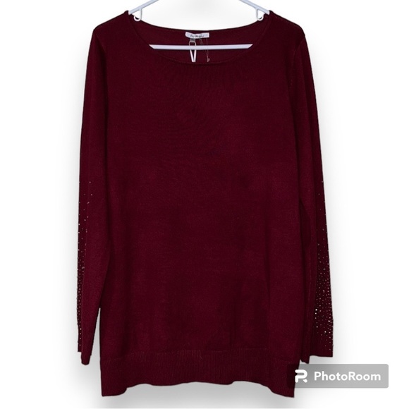 Vilci Milano womens size XL sweater dark rust pullover long sleeve rhinestones - Picture 12 of 12